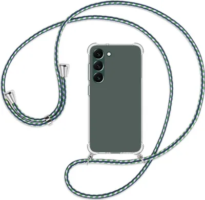 Produktbild von Handykette Backcover-Schutzhülle mit Band (Metall silberfarben) für Samsung Galaxy S23 Plus - grün/blau/weiß