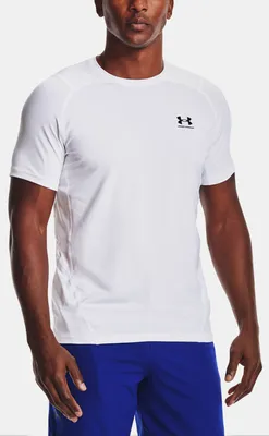 Image de Under Armour Homme HeatGear Armour Fitted Manches Courtes - 1361683, Couleur:Blanc, Textile:XXL