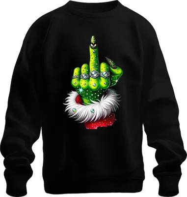Produktbild von Grinch Mittelfinger Weihnachten frech Geschenk Glitzer Uni Sweatshirt Pullover, Schwarz, L