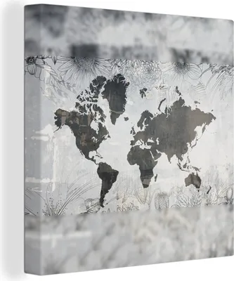 Obrázok produktu pre MuchoWow® - Plátno - Mapa sveta - Rastliny - Sivá, nástenná maľba, nástenné dekorácie obrazy obývacia izba, 90x90cm
