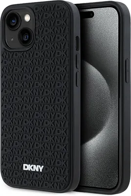 Produktbild von DKNY 3D-Gummi-Wiederholungsmuster - iPhone 15/14/13 Hülle (Schwarz)