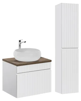 Produktbild von Waschtisch und Hängesäule 60cm Zelie mit 1 Schublade, Weiß