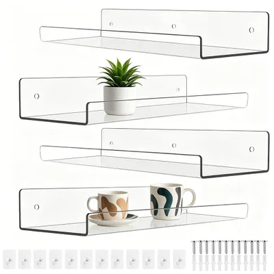 Productafbeelding van Omgoods - Set van 4 Wandplanken van Transparant Acryl zonder boren