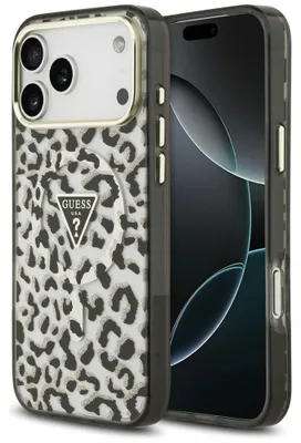 Immagine prodotto di Custodia Guess IML con motivo leopardato e glitter, per iPhone 18 Pro Max / 17 Pro Max, colore nero