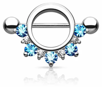 Produktbild von Brustwarzenpiercing Schild Nippelpiercing mit Zirkonia Kristallen Aqua