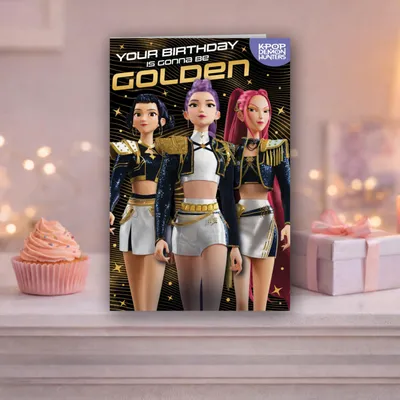 Zdjęcie produktu dla Kartki urodzinowe K-pop, złoty motyw, 1 sztuka, dla fanów
