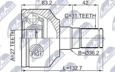 Produktbild von NTY Gelenksatz Antriebswelle Vorne Links Getriebeseitig für VOLVO V70 II (285) NPW-VV-014
