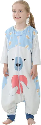Produktbild von Ärmelloser Babyschlafanzug - Baumwollschlafsack mit Reißverschluss an den Füßen - Winter Onesie Pyjama, 1-6 Jahre M Eisbär