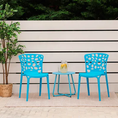 Image de Chaise de jardin Lot de 2 Moderne Bleu Chaises design Plastique Chaises exterieur Chaises empilable Chaise de cuisine