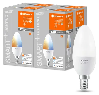 Produktbild von 4 x Ledvance LED Smart+ Leuchtmittel Kerze 4,9W = 40W E14 matt 470lm Tunable White 2700K-6500K Dimmbar App Google Alexa WiFi