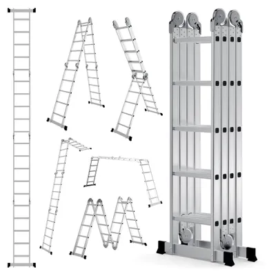 Produktbild von Mehrzweckleiter 4x5 Stufen 578 cm, 7 in 1 Aluminium Multifunktionsleiter bis 150 kg, Klappleiter Gelenkleiter Vielzweckleiter Haushaltsleiter