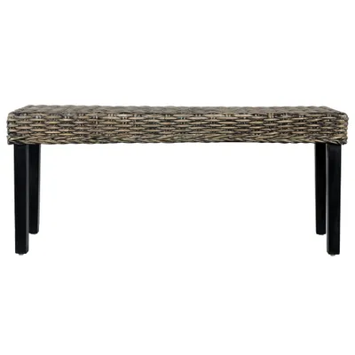 Zdjęcie produktu dla vidaXL Ławka 110 cm czarny naturalny Kubu rattan i lite drewno mahoniowe