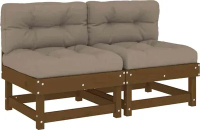 Produktbild von vidaXL Mittelsofas mit Kissen 2 Stk. Honigbraun Massivholz Kiefer