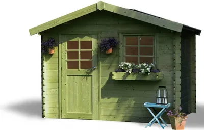 Image de Abri jardin bois "Sologne" - Modèle imprégné (vert) - 8.88 m² - 2.98 x 2.98 x 2.39 m - 28 mm