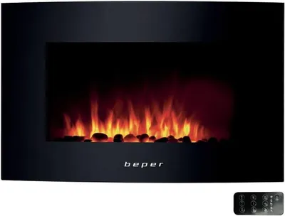Obrázok produktu pre Beper RI.503 Elektrick nstenn krb, oceov kryt s prednou asou z tvrdenho skla a 2 nastaveniami teploty, ohrev, 2000 W, krb