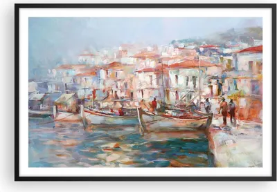 Produktbild von Gerahmtes Poster - Schwarzer Rahmen - Insel Boote Hafen - 91,5x61 cm - Wand Bild - Wanddeko - Wandbilder - Kunstposter - Wandposter - Bilderrahmen - Bilder - Kunstdruck - P2BAA91x61-4852