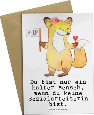 Produktbild von Mr. & Mrs. Panda Klappkarte Sozialarbeiterin Herz - Weiß - Geschenk, Beileidskarte, osterkarte, Grußkarten, einladungskarten, weihnachtskarten, valentinstagskarte