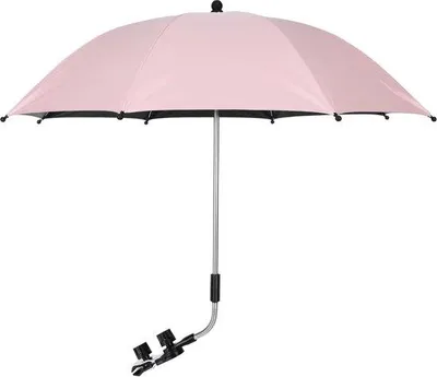 Produktbild von Unyqoos® Kinderwagen-Sonnenschirm mit Universal-Klemme, Ø 76,2 cm – UPF 50+ (98% UV), 360° verstellbar, klappbar, hochdichtes Polyester, rosa, Edelstahlgestänge