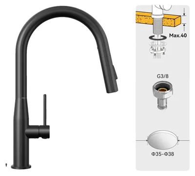 Produktbild von Küchenarmatur, Dual-Funktion Sprühkopf, 360 Grad schwenkbar, Schwarz, G3/8