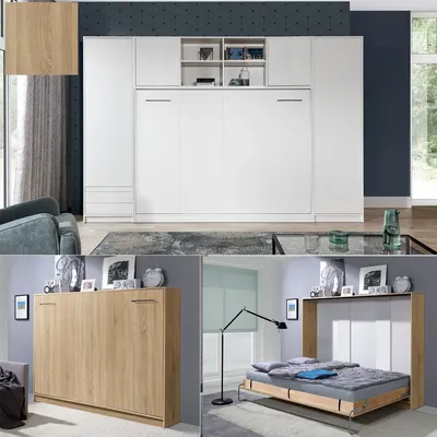 Produktbild von Schrankbett horizontal HB 140x200 mit Aufsatz und 2 Schränken eiche sonoma