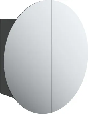 Image de vidaXL Armoire de salle de bain avec miroir rond & LED Noir 47x47x17,5cm