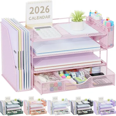 Image de Omgoods - Organisateur de bureau en papier avec rangement pour documents - Plateau de classement à 4 niveaux