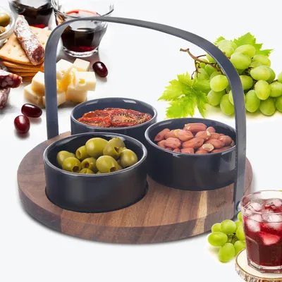 Produktbild von ORION Servier-Set BLACK Keramikschale mit Akaziengriff