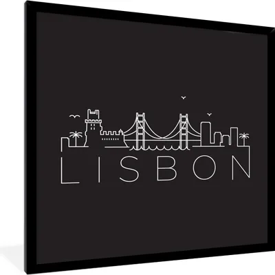 Produktbild von MuchoWow® MuchoWow® Gerahmtes Poster Skyline ''Lissabon'' vor einem schwarzen Hintergrund 40x40 cm - Poster mit zchwarzem Bilderrahmen - Mit Rahmen - Wanddekoration Schlafzimmer