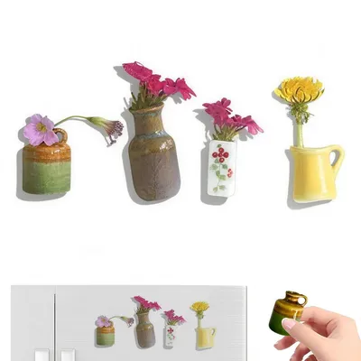 Produktbild von Dekorative Mini-Vasen-Magnete,4PCS handliche 3D-Keramik, stark haftend, kreative DIY-Deko, perfektes Geschenk, für Kühlschrank, Büro & Zuhause