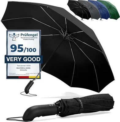 Produktbild von Famanu Faltbarer Sturmregenschirm - Wind- und Wasserdicht - Schwarz