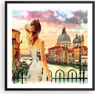 Produktbild von Gerahmtes Poster - Schwarzer Rahmen - Venedig Brücke Wasser - 60x60 cm - Wand Bild - Wanddeko - Wandbilder - Kunstposter - Wandposter - Bilderrahmen - Bilder - Kunstdruck - Wandbild - P2BAC60x60-3495