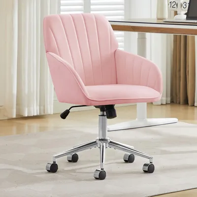 Produktbild von Bürodrehstuhl höhenverstellbar ergonomisch Rückenlehne Drehstuhl Velvet Rosa 62x60x97cm