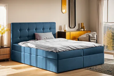 Produktbild von Kaiser Möbel Boxspringbett mit matratze und bettkasten, Schlafbett LUDANO stoff Noel 120x200 cm Blau H3