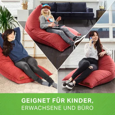 Produktbild von Green Bean® Indoor XXL Sitzsack 150x100x100cm mit EPS-Perlen Füllung - Kuschelig Weich Waschbar - Drinnen Stoff Sitzkissen - Rot