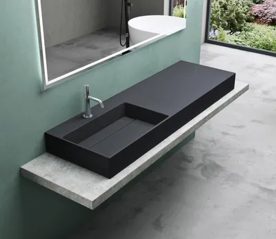 Produktbild von Mai & Mai Aufsatzwaschbecken Hängewaschbecken BxTxH: 150x48x13cm in matt Anthrazit aus Mineralguss ohne Überlauf Col12-Links