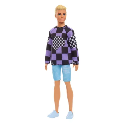Produktbild von Barbie Ken Fashionistas Puppe im karierten Pullover, blond, Shorts, für Kinder von 3 bis 8 Jahren