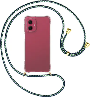 Produktbild von Handykette Backcover-Schutzhülle mit Band (Metall goldfarben) für Motorola Moto G55 5G - grün/blau/weiß
