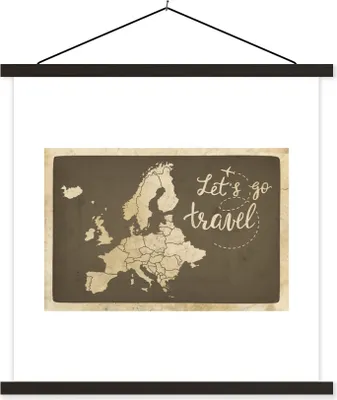 Produktbild von MuchoWow® Textilposter Europa Karte - Vintage - Zitate 90x90 cm mit schwarzem Rahmen - Magnetisches