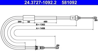 Produktbild von ATE 24.3727-1092.2 Handbremsseil Seilzug Feststellbremse Hinten Links
