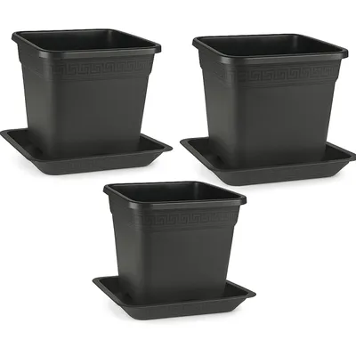 Produktbild von 3er Set Topf viereckig 30L (36 x 36 x 36cm) mit Untersetzer, Pflanztopf, Blumentopf, Pflanzkübel