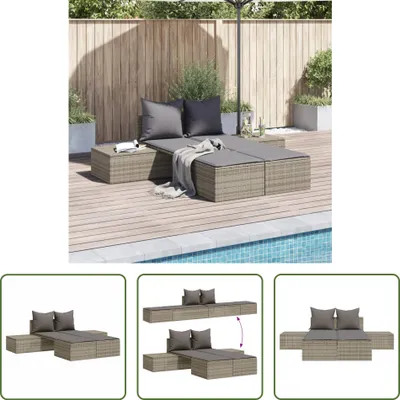 Image de The Living Store Bain de soleil double avec coussins Gris Poly Rattan