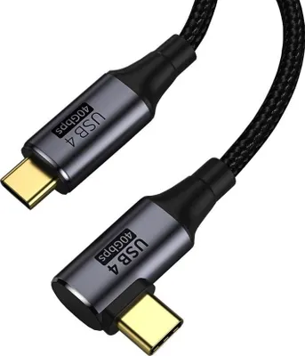 Produktbild von PremiumCord USB4™ Gen 3x2 40Gbps 8K@60Hz 240W Thunderbolt 3 gebogenes Kabel 1.2m