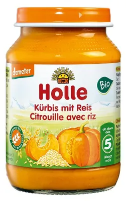 Produktbild von KÜRBIS - REIS-DINNER OHNE ZUCKERZUSATZ, GLUTENFREI AB 5 MONATEN ÜBER DEMETER 190 g (GLAS) - HOLLE