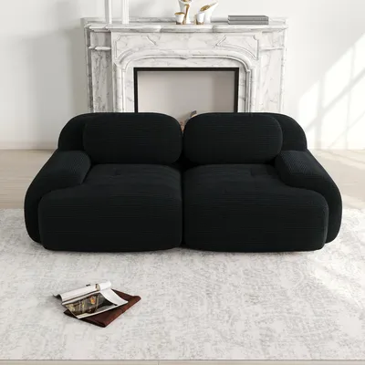 Produktbild von 82'' Loveseat-Sofa aus Cordstoff, modular kombinierbar mit geschwungenen Armlehnen und rutschfester Unterseite, hochelastische Polsterung für Wohnzimm