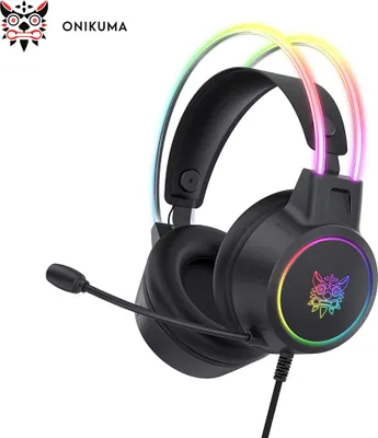 Zdjęcie produktu dla Zestaw słuchawkowy do gier ONIKUMA, plug-and-play, kolorowe światła RGB, mikrofon z redukcją szumów, oddychająca gąbka, przetworniki 50 mm, lekka, ergonomiczna konstrukcja, kompatybilny z PC, PS4, PS5, Switch šC 3,5 mm jack audio