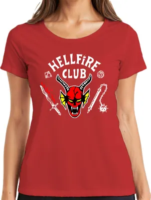Produktbild von HELLFIRE CLUB Dämon Schädel Hörner D20 Flammenschwert Rollenspiel Damen T-Shirt, Rot, L