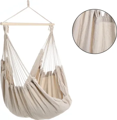 Produktbild von DETEX® Hängesessel XXL 150kg Wetterfest Indoor Outdoor Hängeschaukel Hängestuhl Hängesitz Schaukeltuch Schwungtuch Hängematte Schwebestuhl Beige