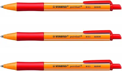 Produktbild von STABILO Pointball Kugelschreiber – Set mit 3 Stück – Nachfüllbar – 0,5 mm – Rot