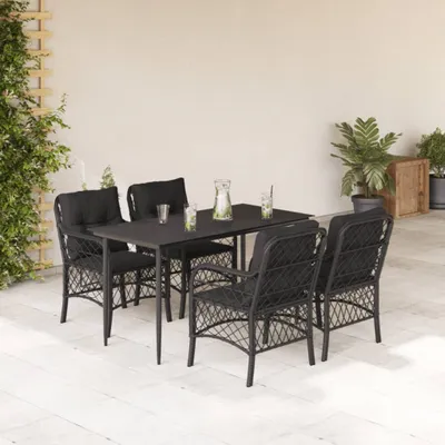 Produktbild von The Living Store 5-tlg. Garten-Essgruppe mit Kissen Schwarz Poly Rattan