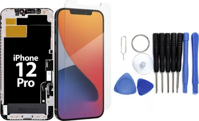 Produktbild von Display für iPhone Ersatzdisplay, Ersatzbildschirm mit Rahmen – LCD/OLED Display für iPhone optional mit Werkzeugset – IPhone 12 Pro / Werkzeug + Panzerschutzglas